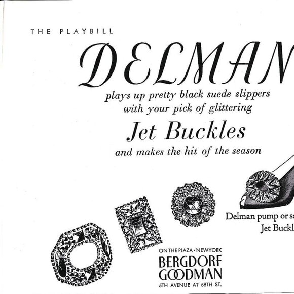 Delman Jet Buckles Shoes Slippers Bergdorf Goodman NYC 1940s Vintage Print Ad - Picture 2 of 4